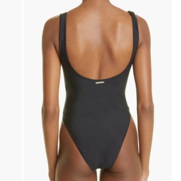 Stella McCartney One Piece Swimsuit Small Black Falabella Chain Detail Italy NEW - Picture 3 of 16